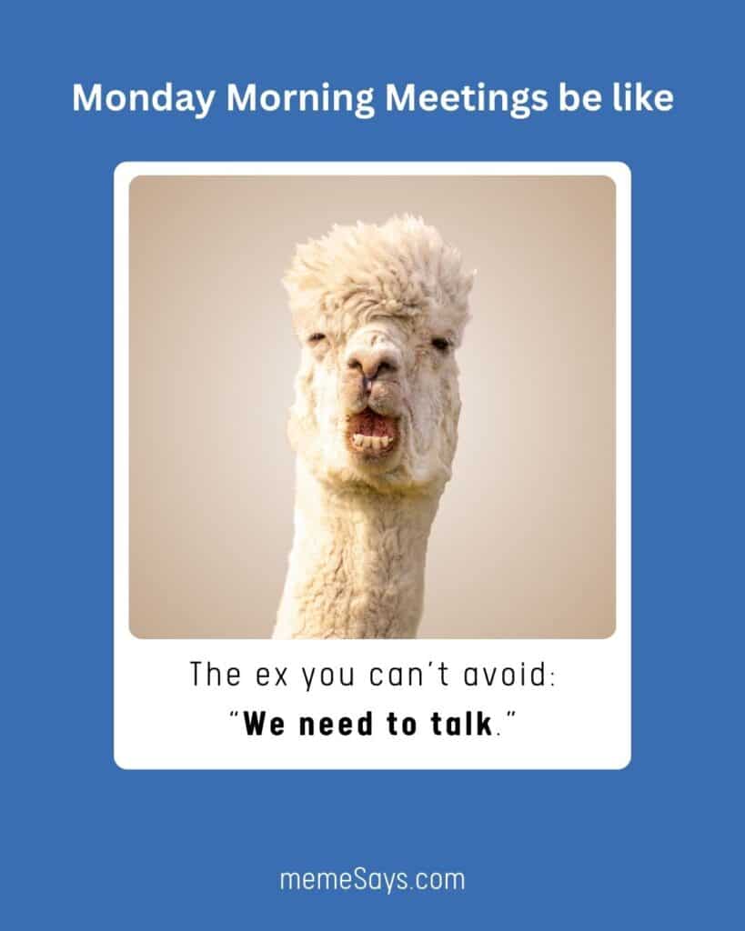 Relateble office humor picture: Monday morning meetings be like ex you can't avoid