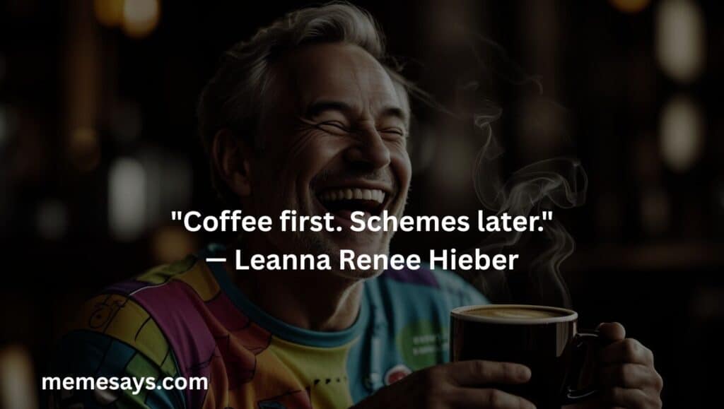 Leanna Renee Hieber hilarious saying about coffee: Coffee first. Schemes later.