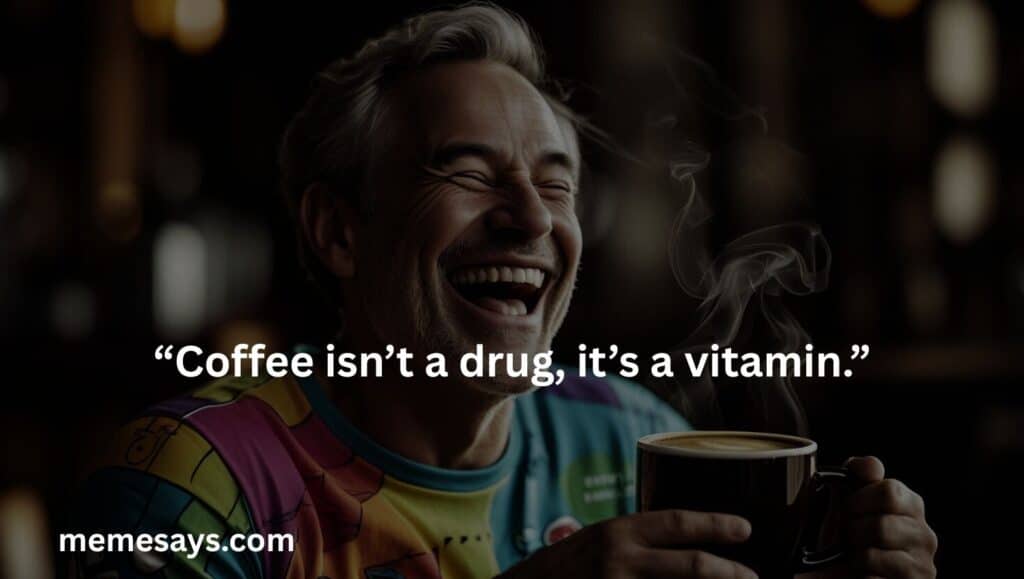 This is a funny saying about coffee that Coffee isn’t a drug, it’s a vitamin.